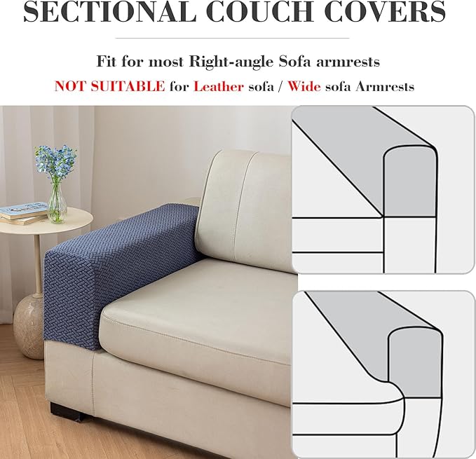2Pcs Couch Arm Covers, Armrest Cover for Sofa, Sofa Arms Covers Washable Arms with Twist Pins Soft,Skin-Friendly for Pets (Texture Metal Gray, Armrest Cover)