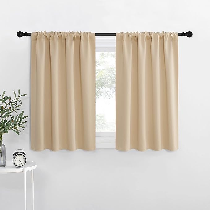 NICETOWN Blackout Room Darkening Curtains - Home Decoration Light & Noise Reducing Thermal Insulated Window Draperies with Rod Pocket Top (Biscotti Beige, Set of 2, 29 inches Wide x 30 inches Long)