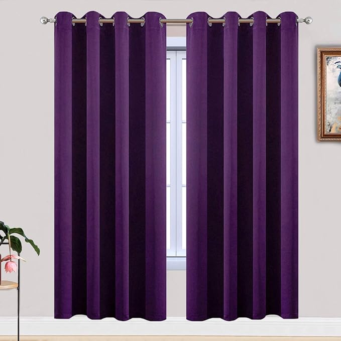 Yakamok Purple Blackout Curtains for Bedroom, Grommet Thermal Insulated Room Darkening Blackout Drapes for Living Room, 2 Panels,52W x 72L Inch