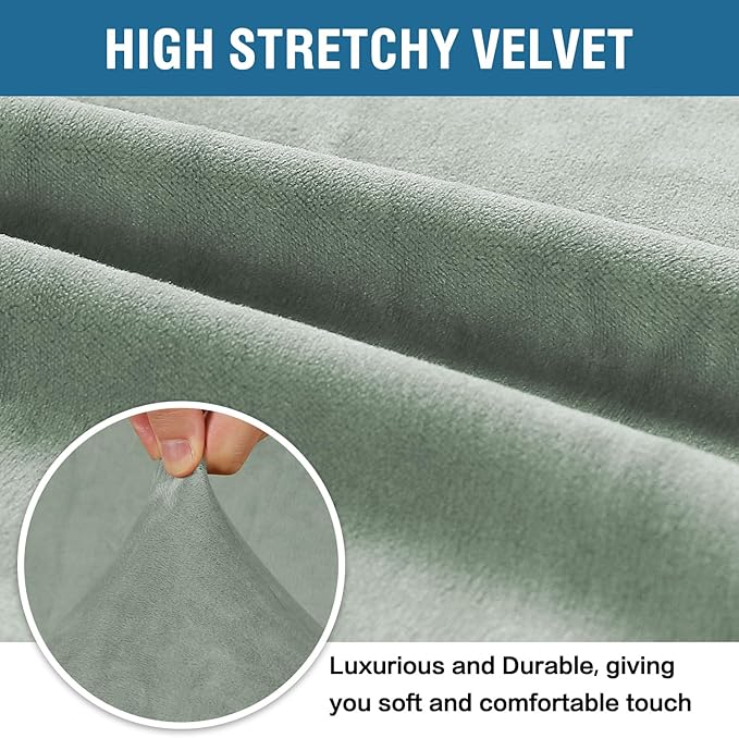 H.VERSAILTEX Stretch Velvet Loveseat Covers for 2 Cushion Couch Covers for Living Room Sofa Covers Slipcovers with Non Slip Straps Bottom, Ultra Thick Comfy Velour (Width 58"-72", Sea Grass)