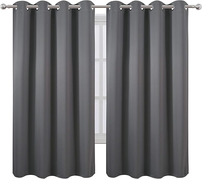 LEMOMO Frost Grey Blackout Curtains 66 x 63 Inch Length/Set of 2 Curtain Panels/Thermal Insulated Room Darkening Blackout Curtains for Bedroom