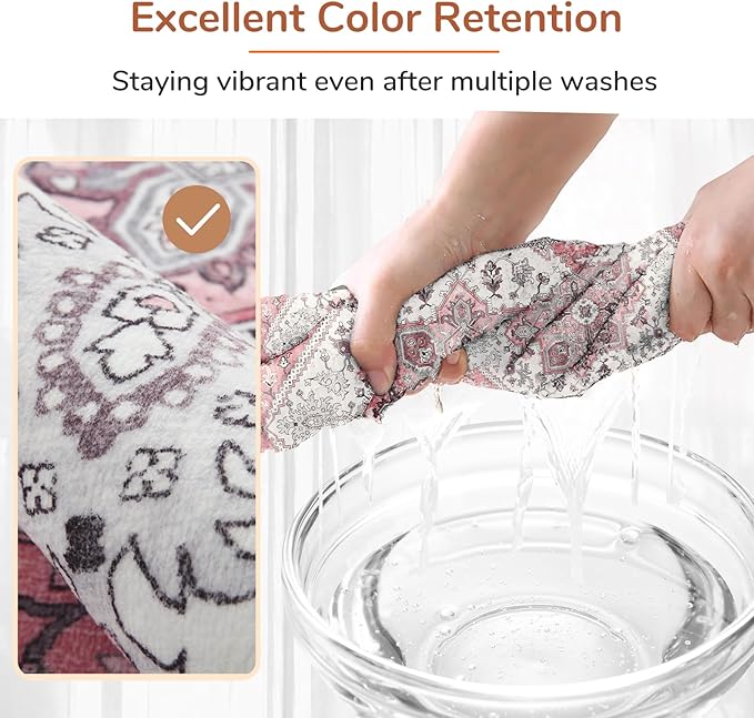 OPPODREAM Soft 10x14 Area Rugs, Washable Rugs 10x14 with Non Slip Backing, Low-Pile Faux Cashmere 10 x 14 Carpet, Pink & Cream