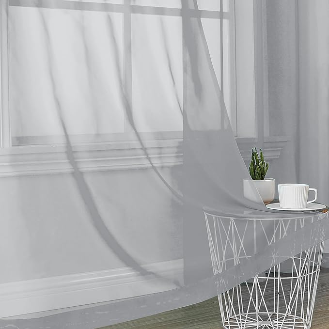 OVZME Light Grey Sheer Curtains 63 Inches Long 2 Panels - Soft Light Filtering Window Sheer Panels for Living Room/Bedroom, Top Dual Rod Pocket, 1 Pair, Each 42Wx63L Inches