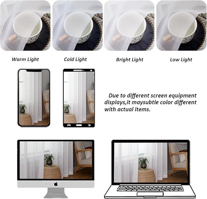 Chyhomenyc White Sheer Valances for Windows - Light Filtering Small Kitchen Curtains, Rod Pocket Short Top Window Treatment Decor for Living Room Bathroom Basement, 42Wx16L inches, 2 Panels