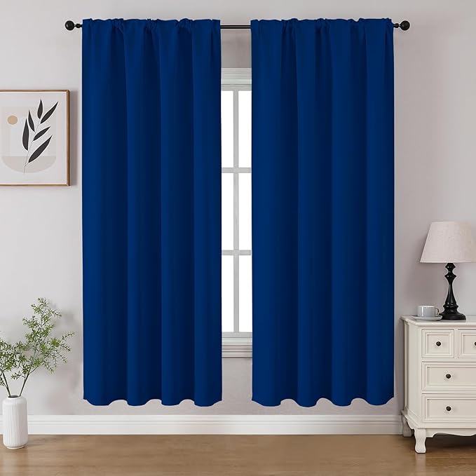 CUCRAF Royal Blue Blackout Curtains 63 inch Length 2 Panels Set, Rod Pocket Room Darkening Drapes for Bedroom Living Room, Insulated Thermal Light Blocking Window Curtain (W52 x L63 Inch)