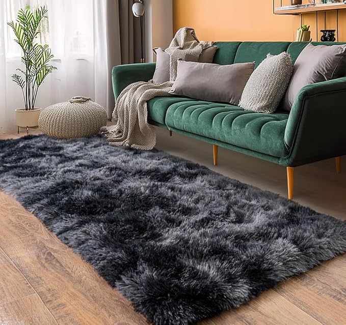 Pionblank Fluffy Runner Rugs for Bedroom 2x6, Modern Shaggy Area Rug for Hallway Living Room, Plush Soft Fuzzy Bedside Carpet for Kids Girls Boys Room Nursery Decor, Dark Grey