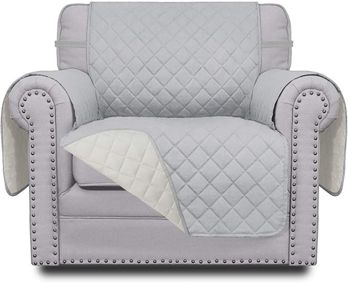 Easy-Going Chair Sofa Slipcover Reversible Sofa Cover Water Resistant Couch Cover Furniture Protector Cover with Elastic Straps for Pets Kids Children Dog Cat (Chair, Light Gray/Ivory)