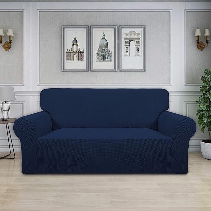 Easy-Going Stretch Oversized Loveseat Slipcover 1-Piece Sofa Cover Furniture Protector Couch Soft with Elastic Bottom for Kids Polyester Spandex Jacquard Fabric Small Checks Navy