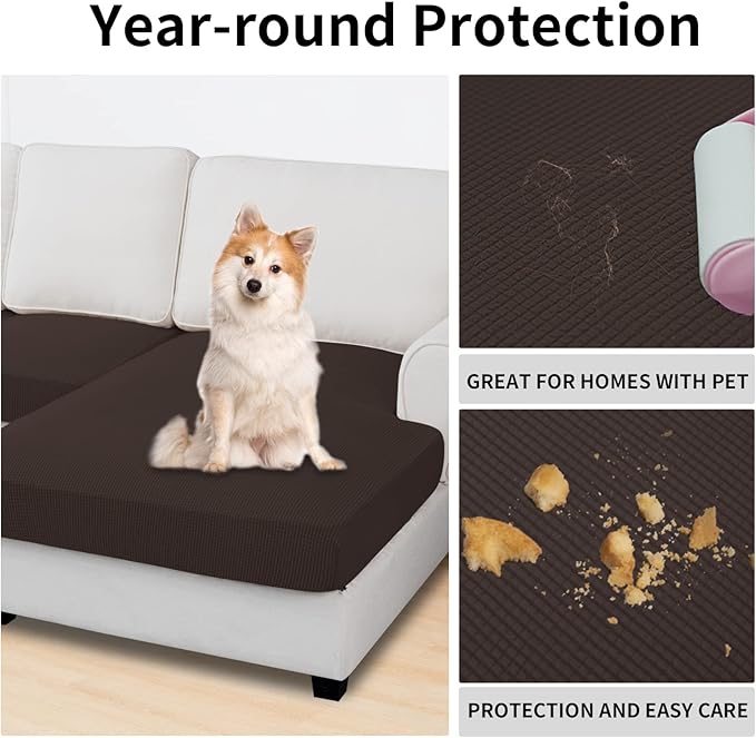 Easy-Going Stretch 3 Pieces Couch Cushion Covers for Sectional Sofa Left/Right L Shape Chaise Lounge Sofa Seat slipcover Anti-Slip Sofa Cover Soft (2 Seater + 1 Chaise, Chocolate)