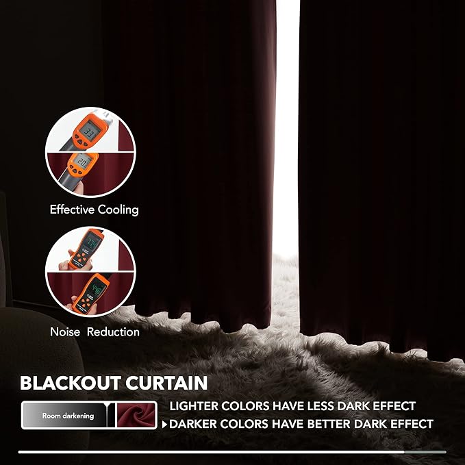 Deconovo Solid Rod Pocket and Back Tab Curtains Thermal Insulated Christmas Curtains Blackout Curtains for Living Room 52Wx84L Inch Burgundy Red Set of 2