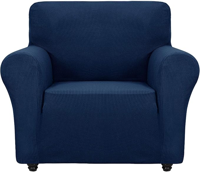 ZNSAYOTX Super Stretch Chair Slipcover Universal Sofa Chair Covers for Living Room Dogs Pet Furniture Protector Spandex Armchair Slipcovers with Anti Slip Foam Sticks (Navy Blue, Chair)