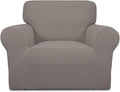 Easy-Going Stretch Chair Sofa Slipcover 1-Piece Couch Sofa Cover Furniture Protector Soft with Elastic Bottom for Kids, Pet. Spandex Jacquard Fabric Small Checks (Chair, Taupe)