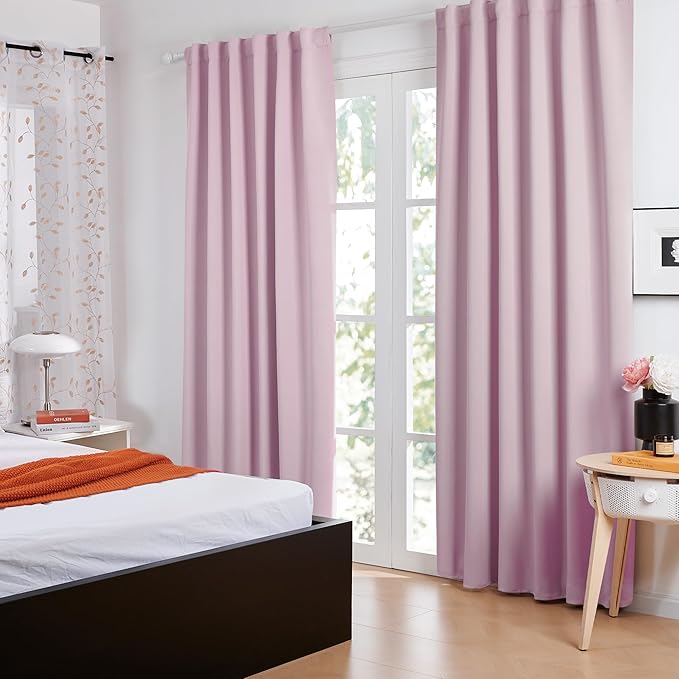 Deconovo Blackout Curtains Insulated Thermal Blackout Blinds Rod Pocket and Back Tab Curtains Room Darkening Curtains for Nursery 52Wx84L Inch Lavender 2 Panels