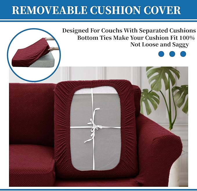 XINEAGE 2026 New 4 Pieces Couch Covers for 3 Cushion Couch Super Stretch Thick Soft Sofa Cover Anti Slip Sofa Slipcover Dogs Cats Furniture Protector (Wine Red, 71"-91")