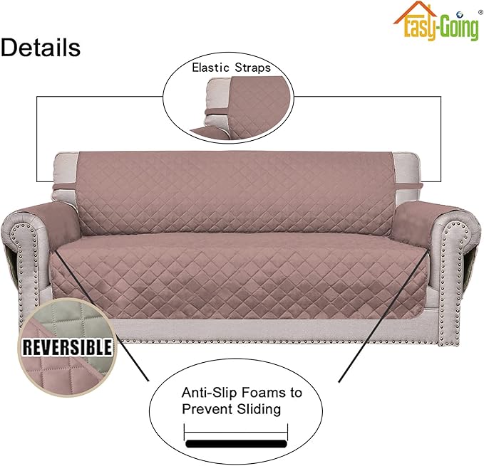 Easy-Going Oversized Chair Sofa Slipcover Reversible Sofa Cover Water Resistant Couch Cover Furniture Protector Cover with Elastic Straps for Pets Dog (Oversized Chair, Pink/Beige)