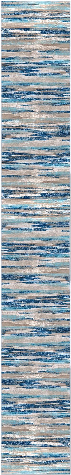 Lansny Modern Abstract Runner Rug 3x18, Blue Washable Long Kitchen Runner Non-Slip Soft Hallway Rug Runner Ultra Thin Print Faux Wool Carpet for Entryway Bedroom Laundry Room Indoor Home Decor