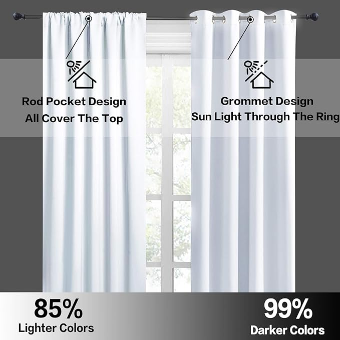 RYB HOME Curtains for Bedroom Living Room 63 inches Long, Thermal Insulated Privacy Rod Pocket Drapes for Nursery Office Home Theater, Width 42 by Length 63, Greyish White, 2 Panels