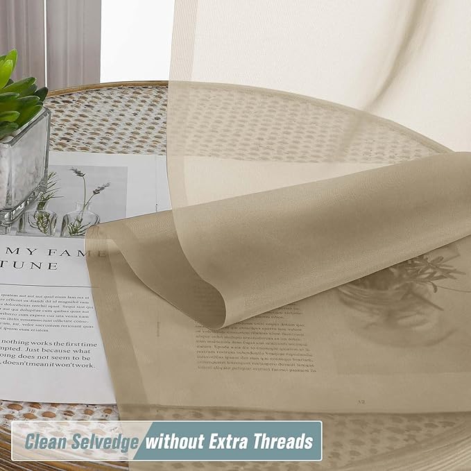 Taupe Sheer Curtains 84 Inches Long 2 Panels, Elegant Airy Transparent Light Filtering Window Curtains, Window Drapes for Living Room Bedroom, Top Dual Rod Pocket Design, 2x42Wx84L Inches