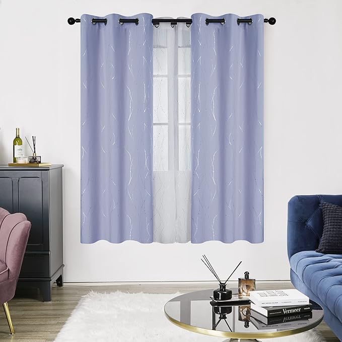 Deconovo Blackout Curtains, Thermal Insulated Soundproof Drapes with Wave Dots Foil Print, 42 x 72 Inch, Set of 2, Machine Washable Window Curtain for Bedroom Living Room Nursery Kitchen, Light Purple