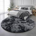 Amdrebio Tie-Dyed Dark Grey Round Area Rug 5Ft for Living Room Bedroom, Soft Furry Shaggy Circle Rugs for Classroom Playroom Dorm, Modern Cool Shag Fluffy Fuzzy Circular Carpet for Men Kids Teen Boys
