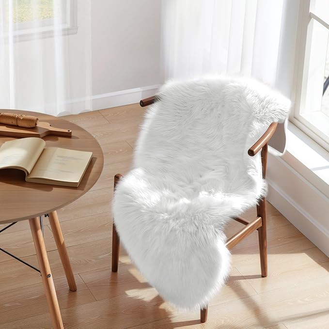 Ciicool Ultra Soft Faux Sheepskin Fur Rug Fluffy Chair Rug for Sofa Couch Seat Cushion.Shaggy Furry Small 2x4 White Bedroom Fuzzy Carpet for Living Room Kid's Room Nursery Decor