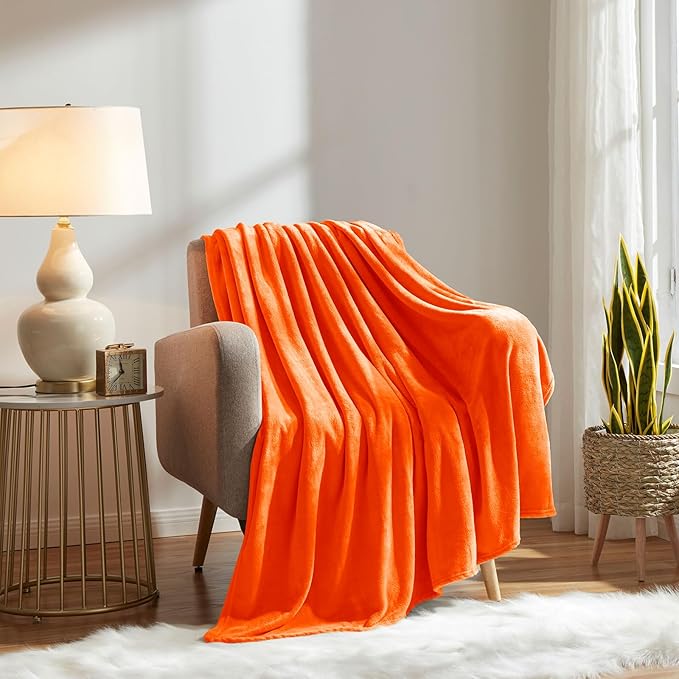 KMUSET Super Soft Fall Throw Blanket Premium Silky Flannel Fleece Twin Size Orange Microfiber Lightweight Blanket All Season Use