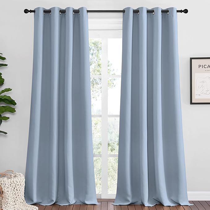 NICETOWN Vintage Blue Blackout Curtains 120 inches Length for Living Room, 2 Panels, 55" Wide, Thermal Insulated Long Drapes for Large Window
