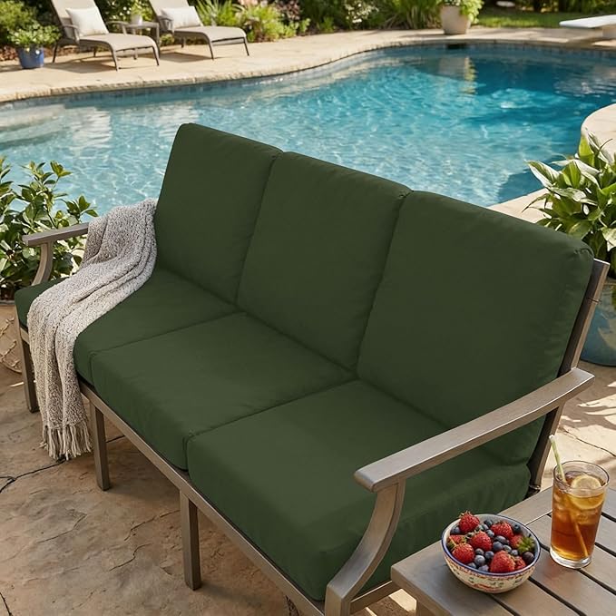 hyha Milk Silk Couch Cushion Covers, Soft Magic Sofa Covers Washable for 2 Cushion Couch, Stretch Sectional Outdoor Cushion Covers for Patio Furniture with Elastic Bottom(2 Packs, Bronze Green)