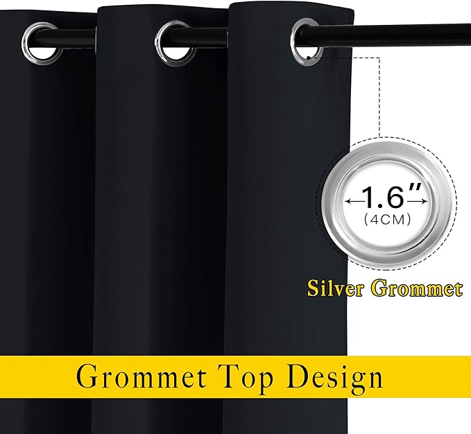 NICETOWN Black Out Curtains 54 inch Long 2 Panels Burg - Solid Thermal Insulated Grommet Blackout Curtain Drapes for Bedroom/Kids Room (Black, 2 Panels, W37 x L54)
