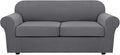 H.VERSAILTEX 3 Piece Stretch Sofa Covers for 2 Cushion Sofa Couch Covers for Living Room Furniture Cover (Base Cover Plus 2 Seat Cushion Covers) Thicker Jacquard Fabric(Large Sofa, Grey)