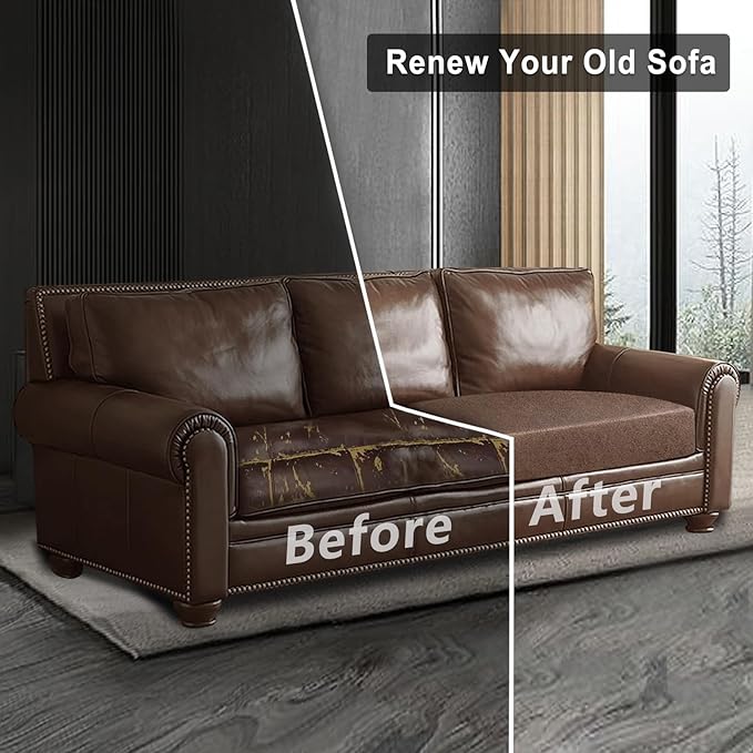 Leather Look Couch Cushion Covers Sofa Seat Slipcovers Sets Couches Furniture Protector for Sectional Armchair Loveseat Pets Kids Stretch Spandex Fabric (2 Cushion Sofa, Brown)