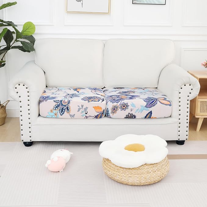 Smiry Printed Couch Cushion Covers, Stretch Soft Couch Covers for Sofa, Washable Non-Slip Sofa Slipcover Furniture Protector for Indoor and Outdoor (2 Pack, Beige)