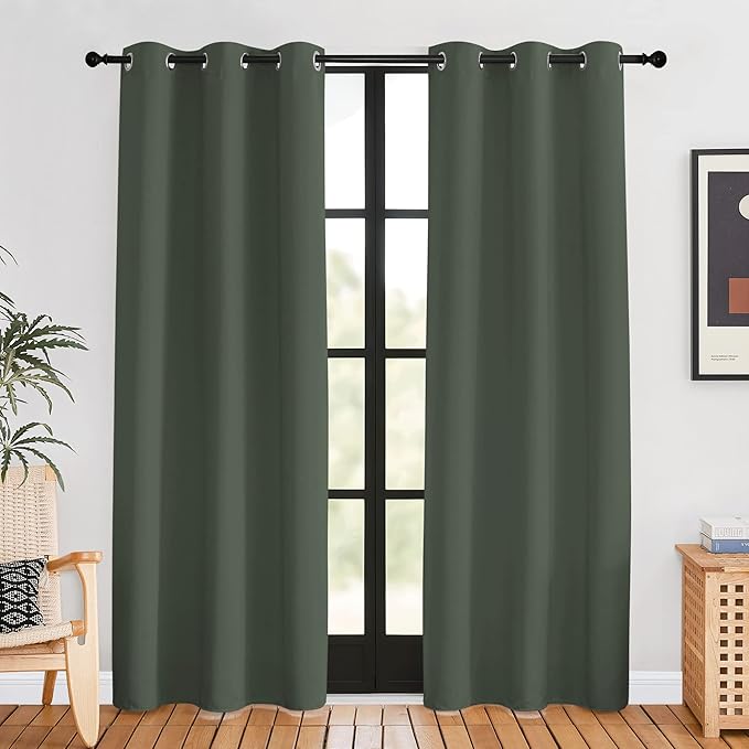NICETOWN Thermal Curtains for Kids Room, Dark Mallard, Set of 2, 42 by 80 inches, Window Treatment Thermal Insulated Solid Grommet Blackout Drape Panels for Bedroom