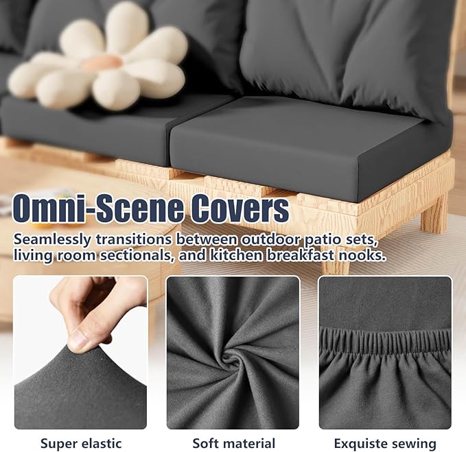 8Pcs Stretch Patio Cushion Covers, Outdoor Couch & Sofa Replacement Slipcovers for Patio Furniture Cushion Covers, Washable Reusable Furniture Protector