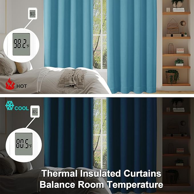 Simplebrand Ava Turquoise Blackout Curtains for Bedroom 84 Inch Length 2 Panels Set, Solid Thermal Insulated Privacy Nursery Window Treatment Curtains Blackout Drapes, W50 x L84 Inch, Turquoise