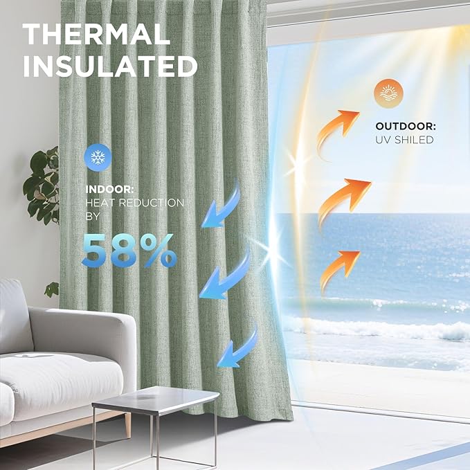 Joydeco Blackout Curtains for Bedroom - 120 Inch Long 100% Light Blocking 2 Panels Sage Green Drapes, Thermal Insulated Room Darkening Curtains, Linen Textured for Living Room, Rod Pocket & Back Tabs