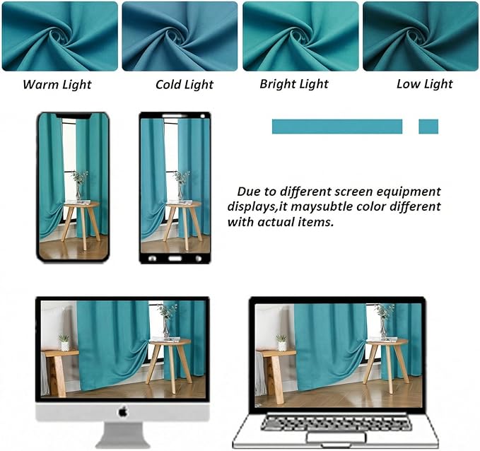 Simplebrand Ava Teal Short 36 Inches Blackout Curtain 2 Panels Set, Half Window Rod Pocket Privacy Curtain Tiers for Kitchen, Curtains Blackout for Bathroom Shades, W40 x L36 Inch, Teal
