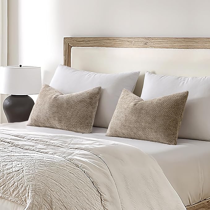 MIULEE Pack of 2 Euro Sham Pillow Covers 24x24 Inch Neutral Khaki Modern Boho Accent Decorative Throw Pillow Covers Soft Chenille Farmhouse Cushion Covers for Home Decor Couch Bed Sofa Living Room