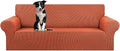 KEKUOU Stretch Oversized Sofa Slipcover 1 Piece Couch Sofa Cover (94"-110") Furniture Protector 4 Seater Sofa with Elastic Bottom for Kids,Pet.Jacquard Checked Pattern Fabric(X Large,Pureed Pumpkin)