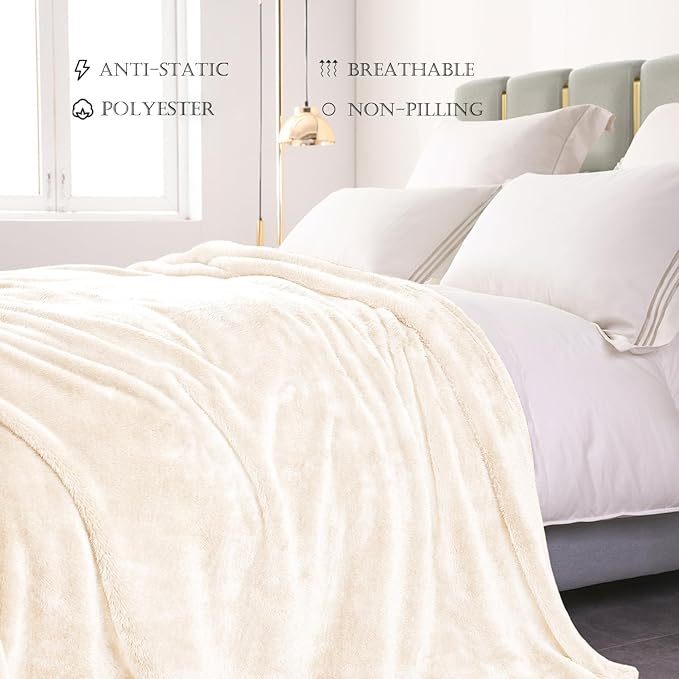 Exclusivo Mezcla Plush Fuzzy Fleece Bed Blanket King Size, Super Soft, Fluffy and Warm Blankets for Couch, Bed, All Season (Ivory, 90x104 inches)