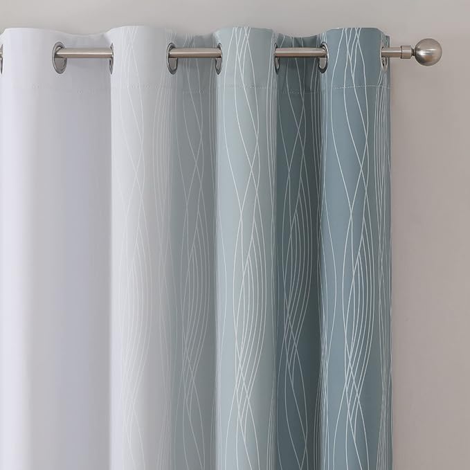 Estelar Textiler Stone Blue and Grayish White Blackout Curtains 108 Inches Long, Thermal Insulated Drapes for Bedroom, Full Light Blocking Energy Saving Long Curtains for Living Room,52Wx108L,2 Panels