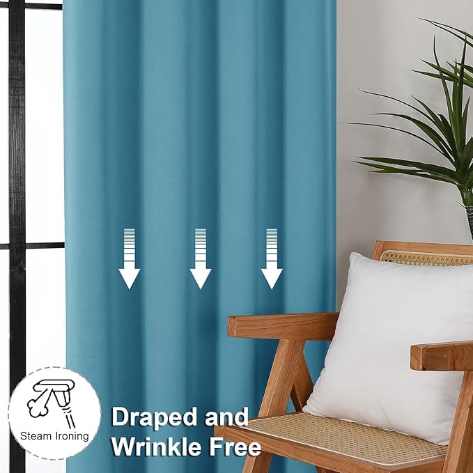 Simplebrand Ava Turquoise Blackout Curtains for Bedroom 84 Inch Length 2 Panels Set, Solid Thermal Insulated Privacy Nursery Window Treatment Curtains Blackout Drapes, W50 x L84 Inch, Turquoise
