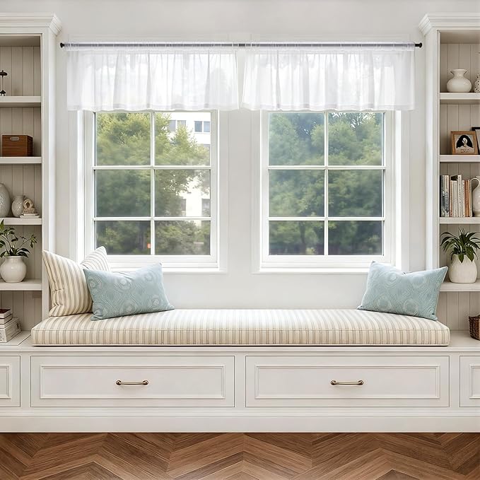 MIULEE White Valance for Windows, 4 Panels Set, Light Filtering Small Short Valance Sheer Curtains for Living Room/Bedroom/Bathroom/Basement, 42W x 14 Inches