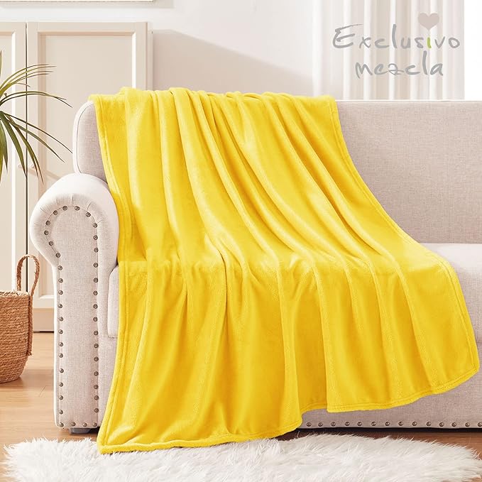 Exclusivo Mezcla Fleece Throw XL Blanket for Couch, Sofa, Super Soft and Warm Vibrant Yellow Blankets, All Season, Cozy, Plush, Lightweight, 50x70 Inches