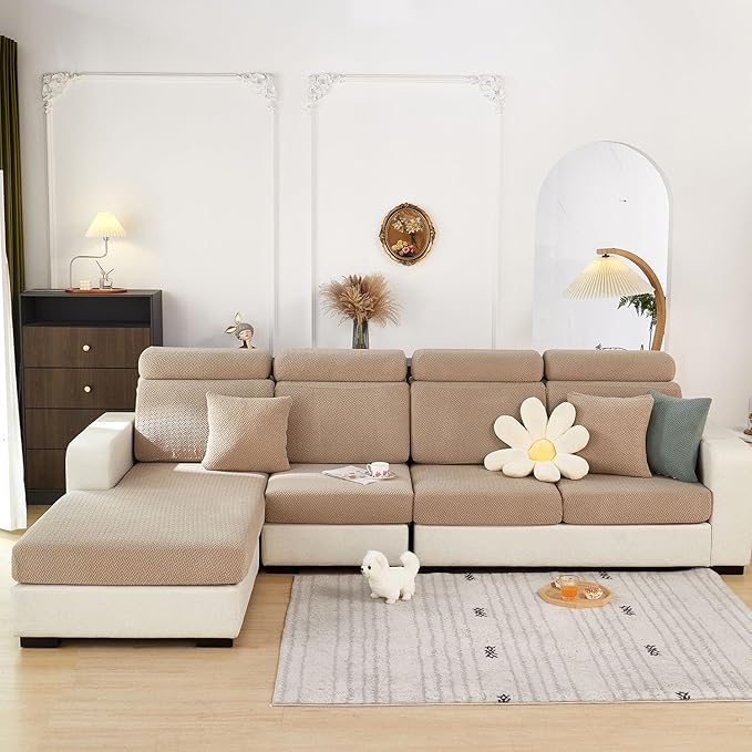 Couch Covers for 2 Cushion Sofa Pet Friendly Couch Cushion Covers Universal Sofa Covers Washable Stretch Slipcovers for Sectional Sofa (Texture Light Coffee,Large Double Seat Cover)