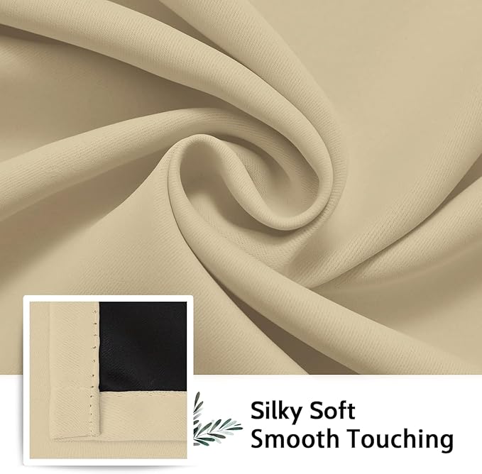 SimpleHome 100% Blackout Curtains for Bedroom,Thermal Insulated Beige Grommet Window Drapes Room Darkening Curtains for Living Room with Black Back,52 x 54 Inch,2 Panels