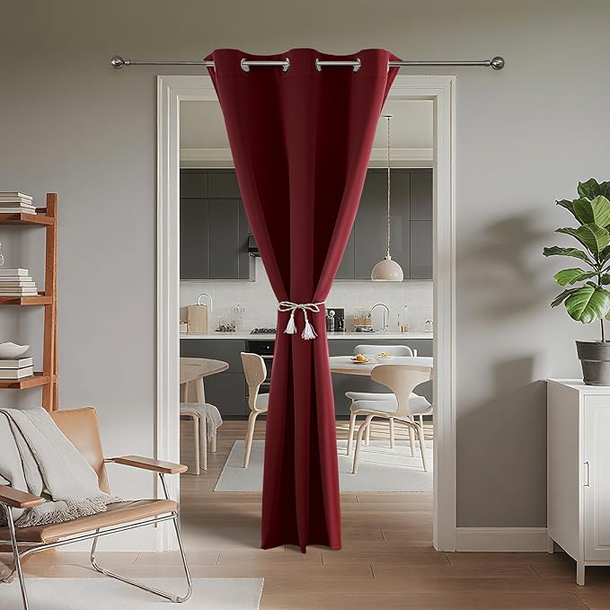 Joydeco Blackout Door Curtain for Doorway Privacy 78 Inches Long, Grommet Closet Curtain for Open Closet, Room Divider for Bedroom Living Room (Burgundy Red, 52Wx78L, 1 Panel)