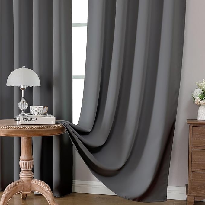 CUCRAF Light Grey Blackout Curtains 108 inch Length 2 Panels Set, Rod Pocket Room Darkening Drapes for Bedroom Living Room, Insulated Thermal Light Blocking Window Curtain (W52 x L108 Inch)