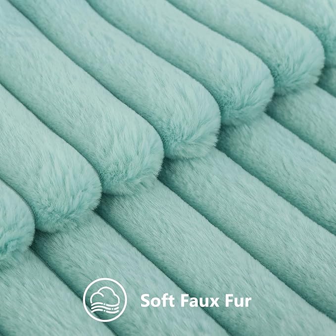 decorUhome Summer Cozy Faux Fur Throw Pillow Covers 18x18 Set of 2 Decorative Soft Plush Striped Modern Farmhouse Boho Couch Pillow Cases with Velvet Back for Sofa Bed Living Room, Aqua