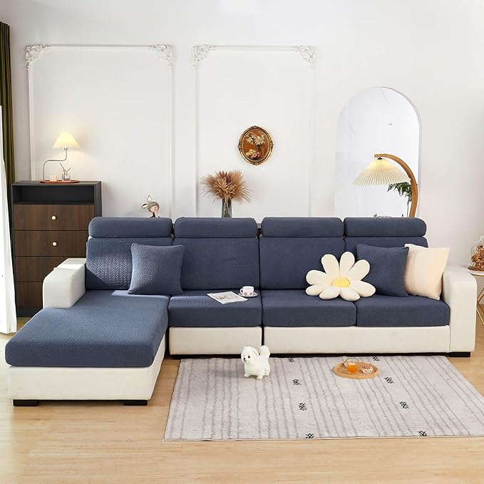 Sofa Covers Couch Covers for Sofa Pet Friendly Couch Cushion Covers Universal Sofa Covers Washable Stretch Slipcovers for Sectional Sofa (Texture Metal Gray, 3 Seats + Chaise Cover)